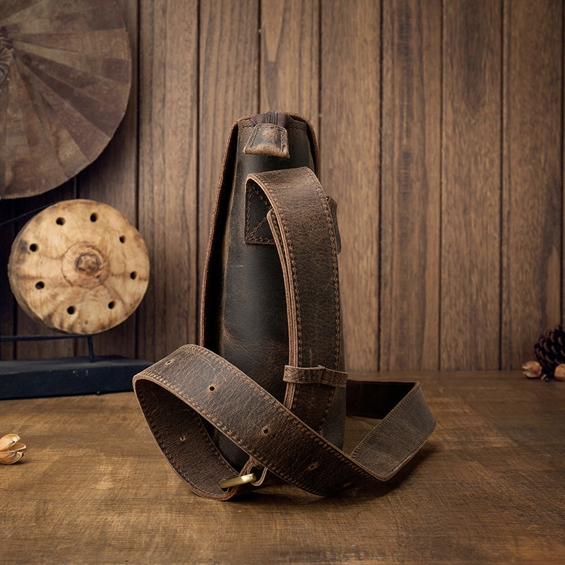 Cool Leather Coffee Mens Side Bag Messenger Bags Vintage Courier Bag for Men