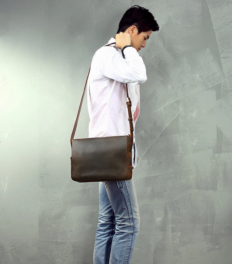 Cool Leather Coffee Mens Side Bag Messenger Bags Vintage Courier Bag for Men