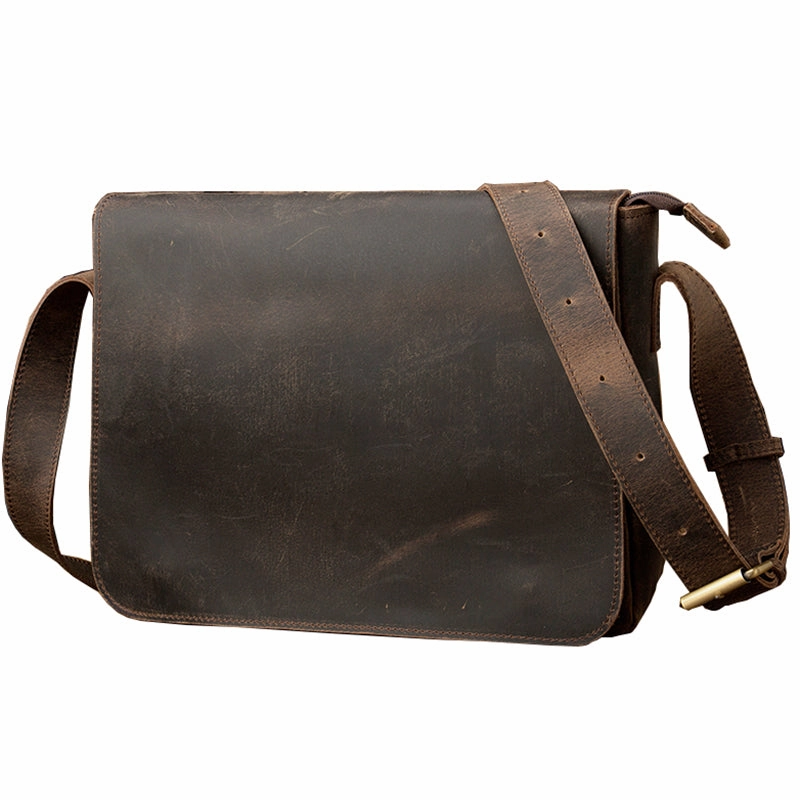 Cool Leather Coffee Mens Side Bag Messenger Bags Vintage Courier Bag for Men