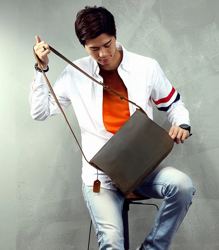 Cool Leather Coffee Mens Side Bag Messenger Bags Vintage Courier Bag for Men