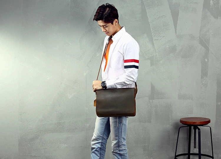 Cool Leather Coffee Mens Side Bag Messenger Bags Vintage Courier Bag for Men