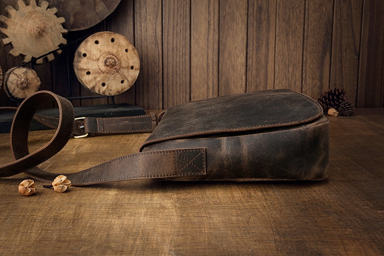 Cool Leather Coffee Mens Side Bag Messenger Bags Vintage Courier Bag for Men