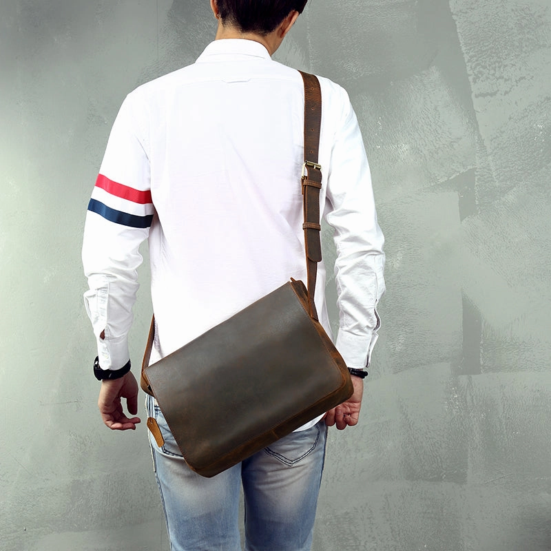 Cool Leather Coffee Mens Side Bag Messenger Bags Vintage Courier Bag for Men