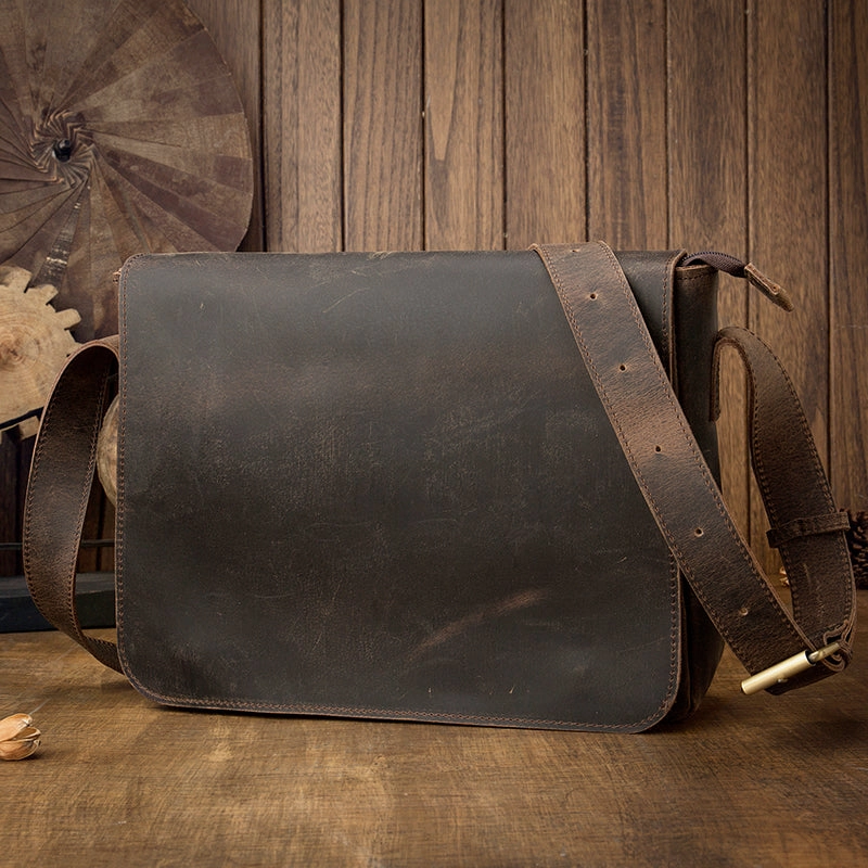 Cool Leather Coffee Mens Side Bag Messenger Bags Vintage Courier Bag for Men