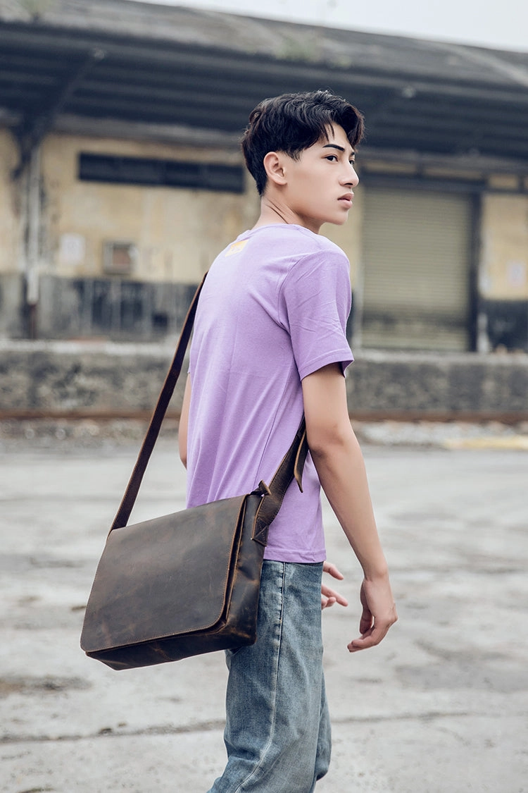 Cool Leather Coffee Mens Side Bag Messenger Bags Vintage Courier Bag for Men