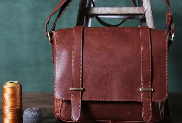Cool leather men messenger large vintage shoulder laptop bag vintage bag