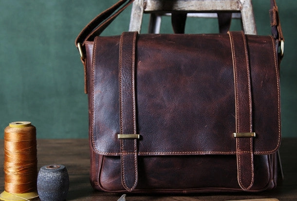 Cool leather men messenger large vintage shoulder laptop bag vintage bag