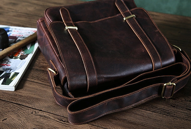 Cool leather men messenger large vintage shoulder laptop bag vintage bag