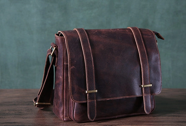 Cool leather men messenger large vintage shoulder laptop bag vintage bag