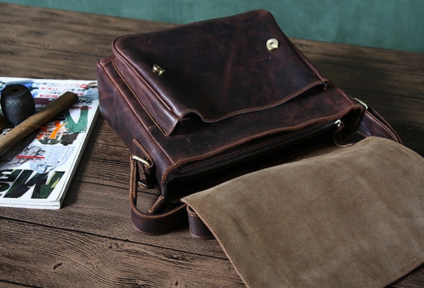 Cool leather men messenger large vintage shoulder laptop bag vintage bag