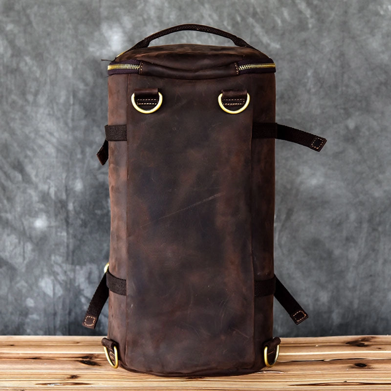 Cool Leather Mens Barrel Shoulder Bags Backpack Travel Bag for Men