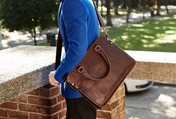 Cool Leather mens Briefcase Vintage Business Briefcase laptop Briefcase for Men