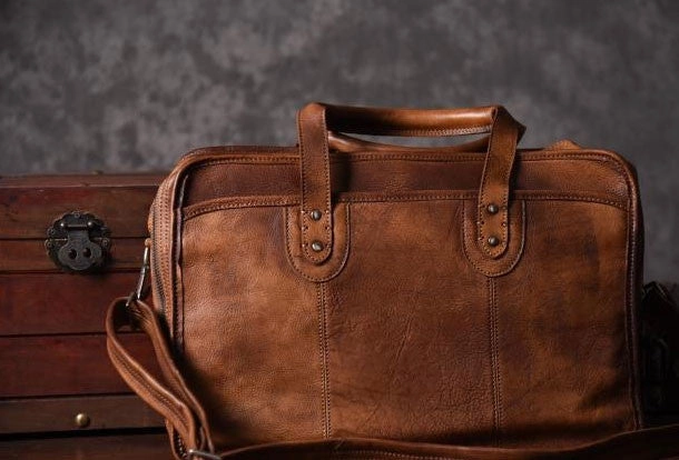 Cool leather mens Briefcase vintage Shoulder Bag weekender bag travel bag for men