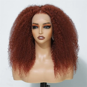 Copper Red Lace Front Human Hair Wigs 13x4 Afro Kinky Curly Glueless Wigs 180% Density