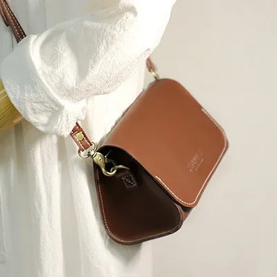 Cute Brown LEATHER Small Side Bag Handmade WOMEN Crossbody BAG Phone Purse FOR WOMEN