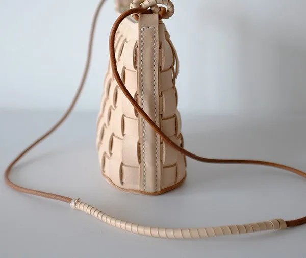 Cute Leather Beige Braided Womens Small Crossbody Purse Mini Shoulder Bag for Women
