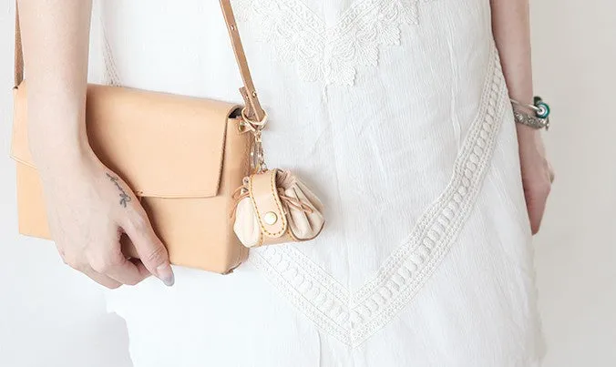 Cute Leather Womens Small Beige Change Wallet Coin Holder Change Holder for Women