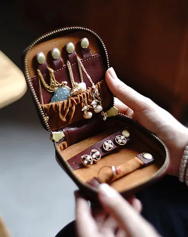 Cute Women Red Leather Small Jewelry Organizer Mini Jewelry Portable Jewelry Storage Box For Women