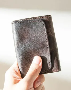 Dark Brown Cool Leather Mens Card Wallets Bifold Vintage Front Pocket Wallet Coin Holder for Men