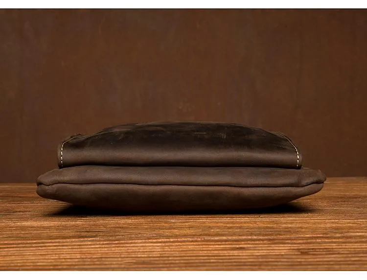 Dark Brown Cool Leather Small Vertical Side Bag Messenger Bags Courier Bag for Men