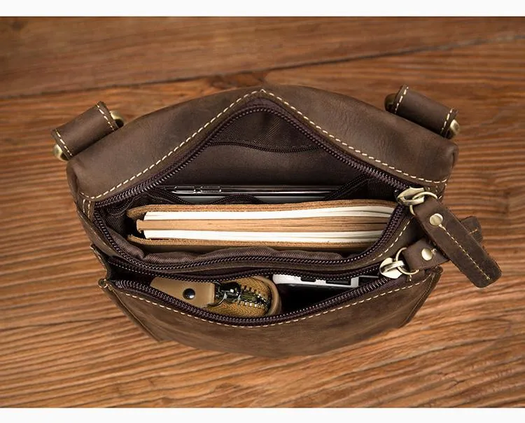 Dark Brown Cool Leather Small Vertical Side Bag Messenger Bags Courier Bag for Men