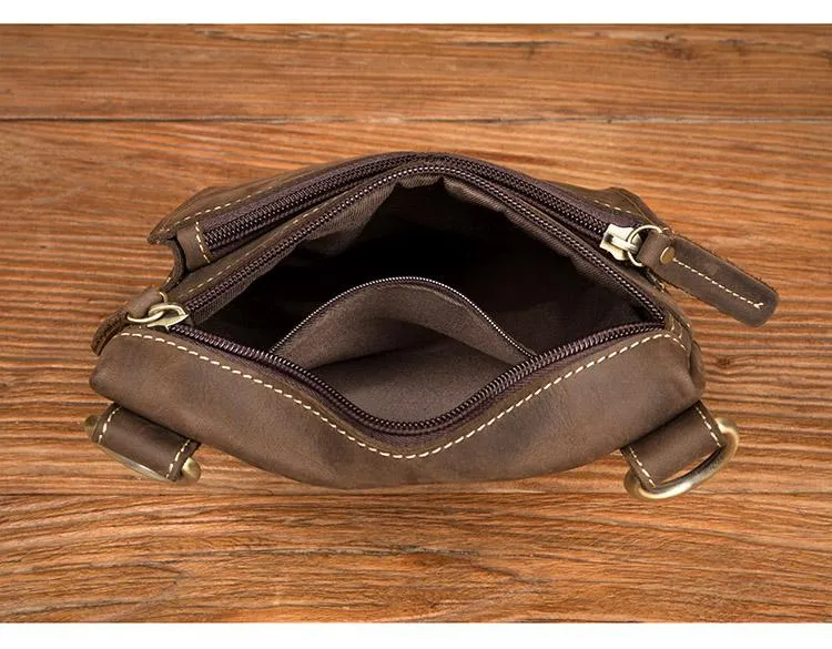 Dark Brown Cool Leather Small Vertical Side Bag Messenger Bags Courier Bag for Men