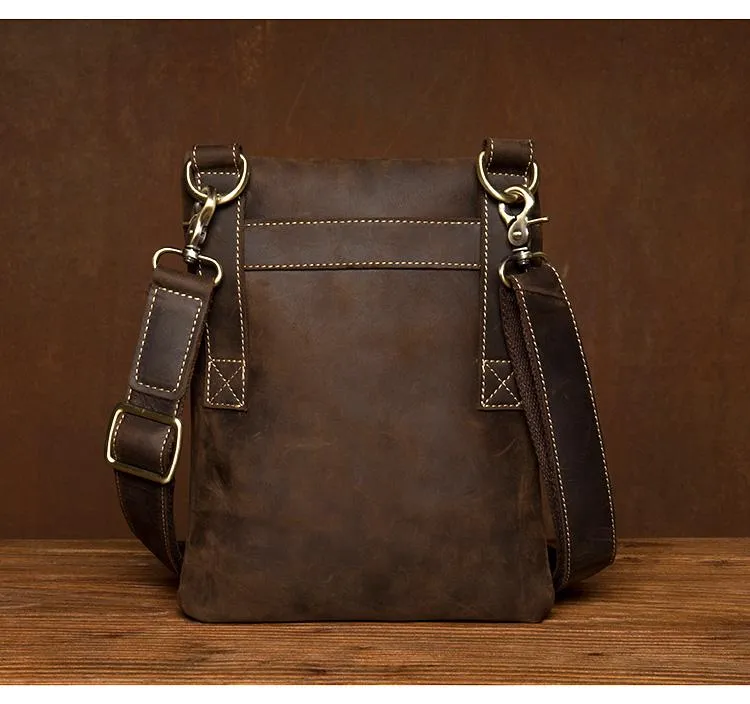 Dark Brown Cool Leather Small Vertical Side Bag Messenger Bags Courier Bag for Men