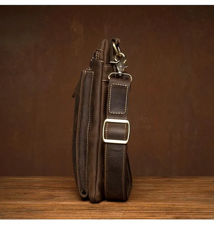 Dark Brown Cool Leather Small Vertical Side Bag Messenger Bags Courier Bag for Men