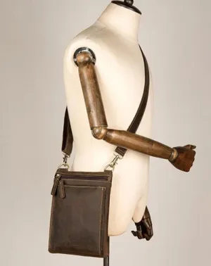 Dark Brown Cool Leather Small Vertical Side Bag Messenger Bags Courier Bag for Men