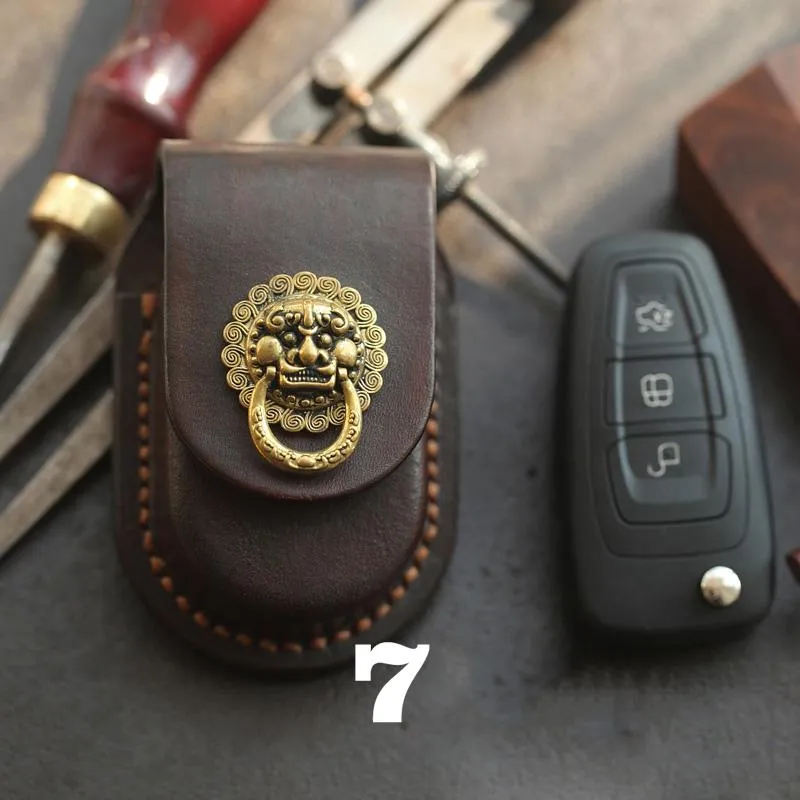 Dark Brown Handmade Genuine Leather Mens Car Key Case Car Key Holder For Men