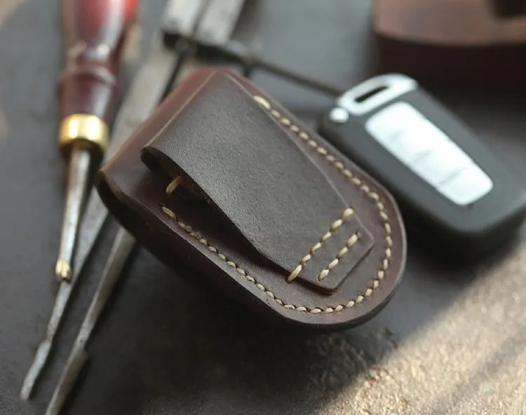 Dark Brown Handmade Genuine Leather Mens Car Key Case Car Key Holder For Men