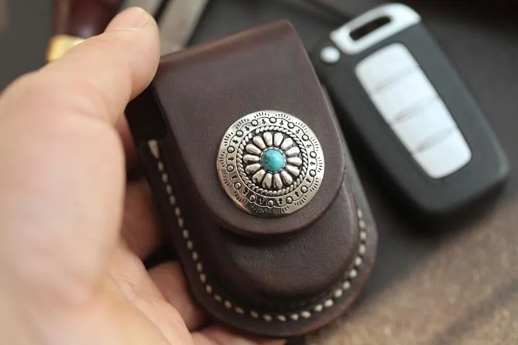 Dark Brown Handmade Genuine Leather Mens Car Key Case Car Key Holder For Men