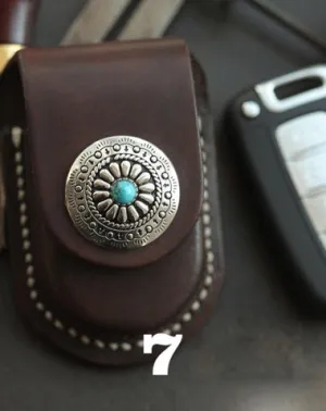 Dark Brown Handmade Genuine Leather Mens Car Key Case Car Key Holder For Men