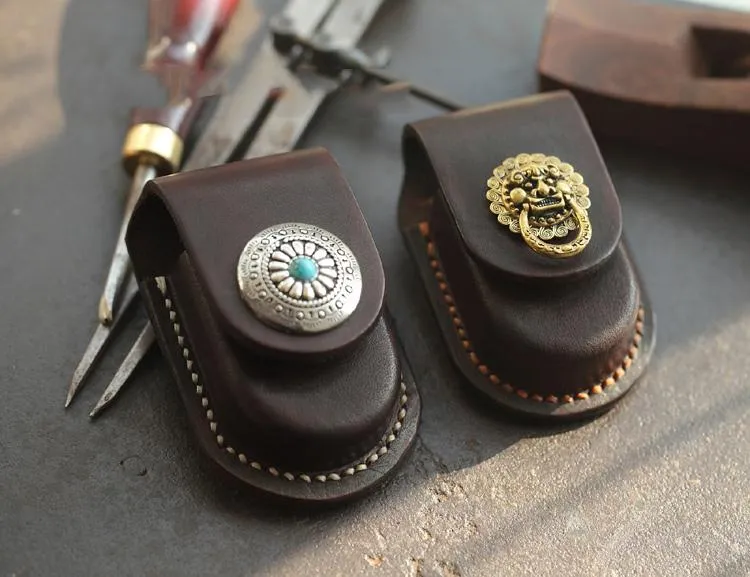 Dark Brown Handmade Genuine Leather Mens Car Key Case Car Key Holder For Men
