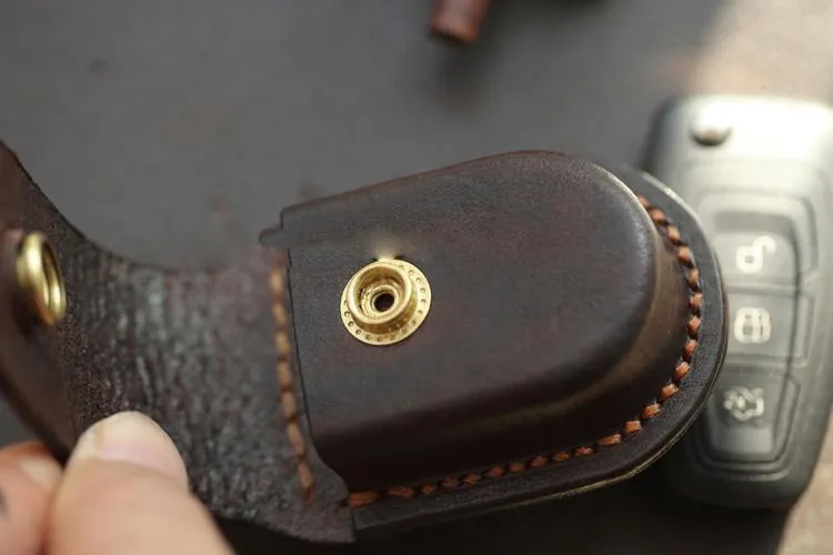 Dark Brown Handmade Genuine Leather Mens Car Key Case Car Key Holder For Men