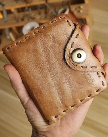 Dark Brown Handmade Leather Mens billfold Wallet Small Bifold Card Holder Front Pocket Wallet For Men