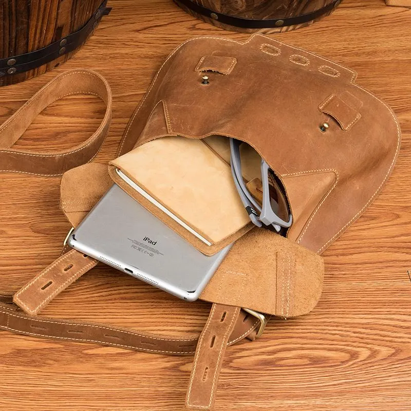 Dark Brown Leather 8 inches Mens Small Saddle Messenger Bags Shoulder Bags for Men