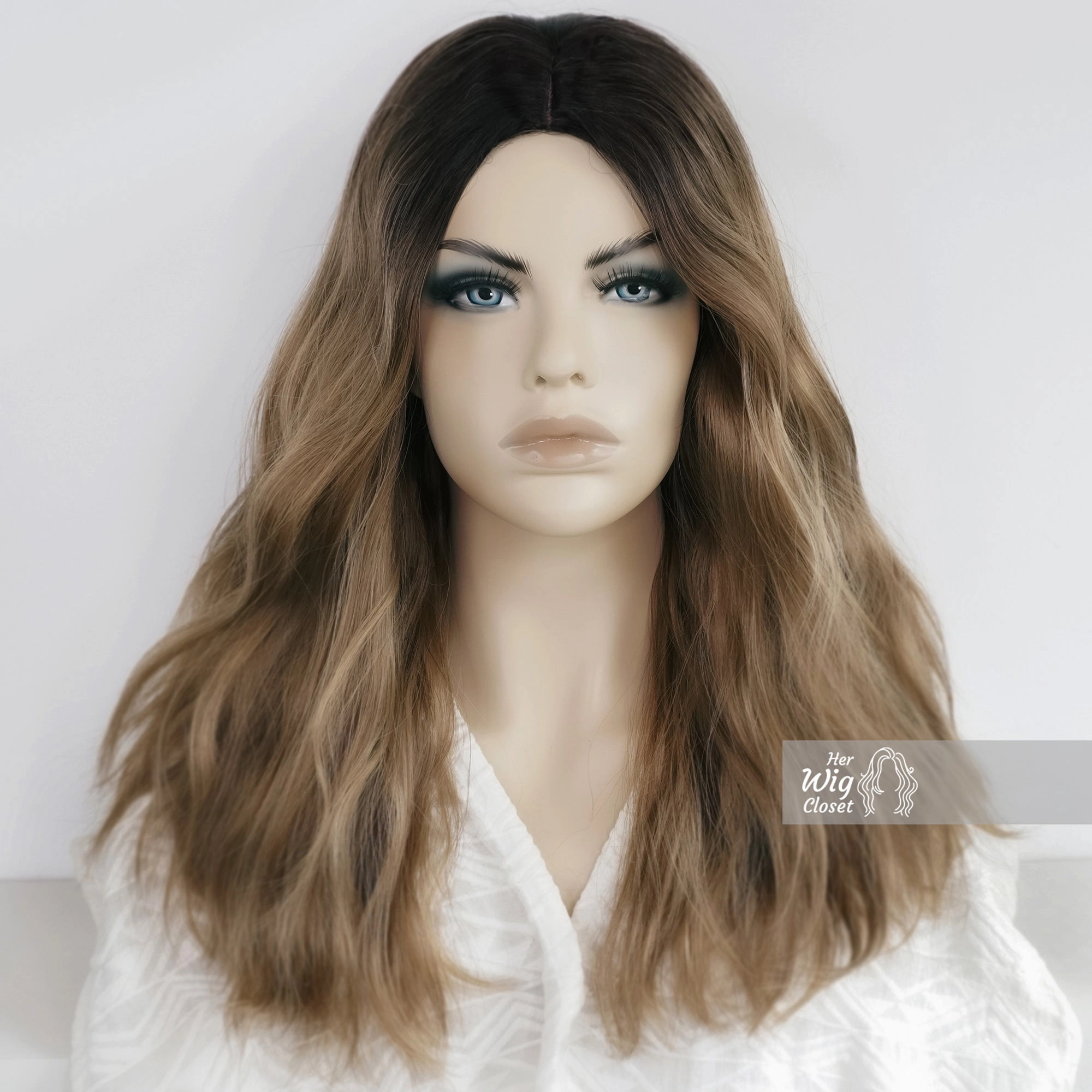Dark Roots Ashy Brown Ombre Wavy Wig | Esther