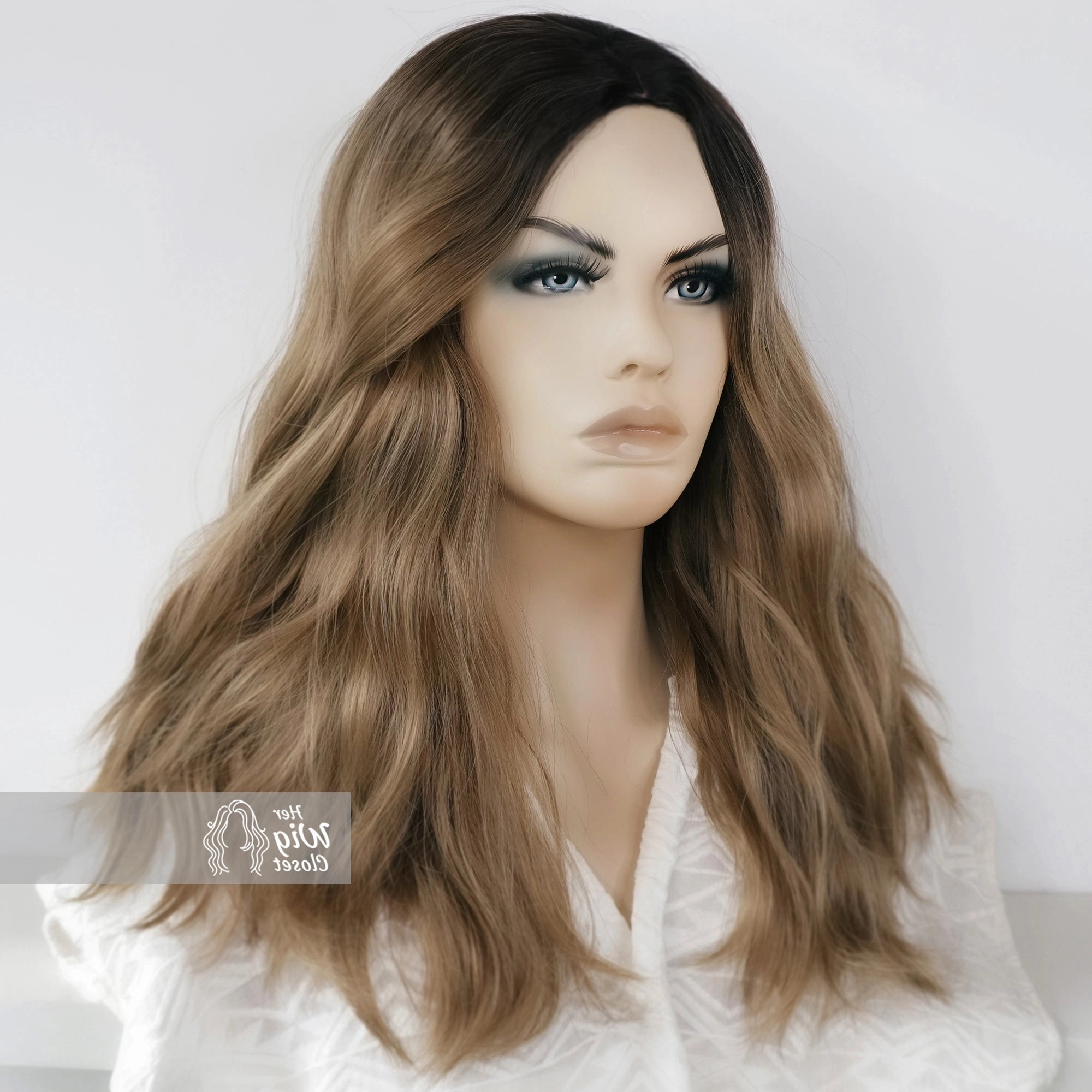 Dark Roots Ashy Brown Ombre Wavy Wig | Esther