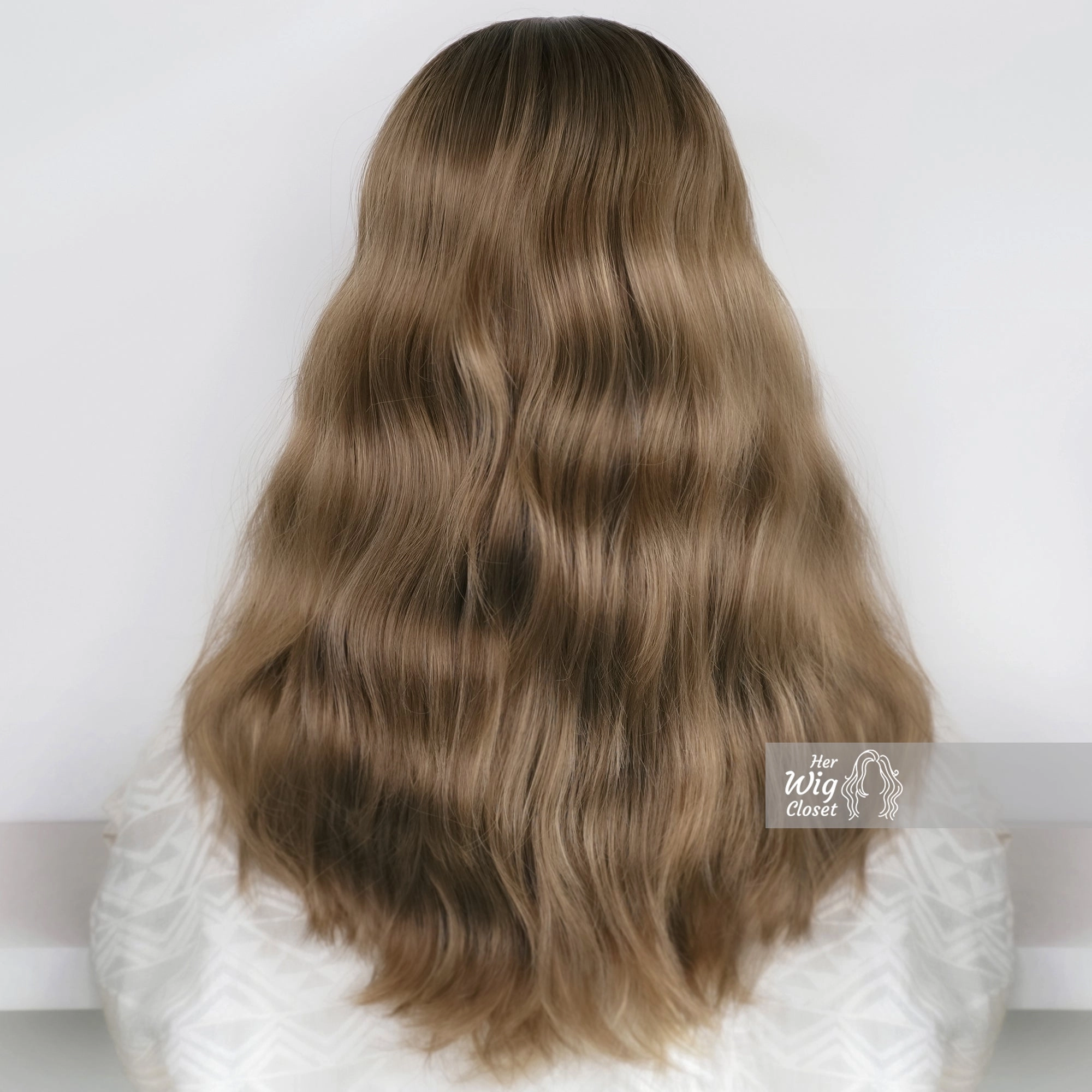 Dark Roots Ashy Brown Ombre Wavy Wig | Esther