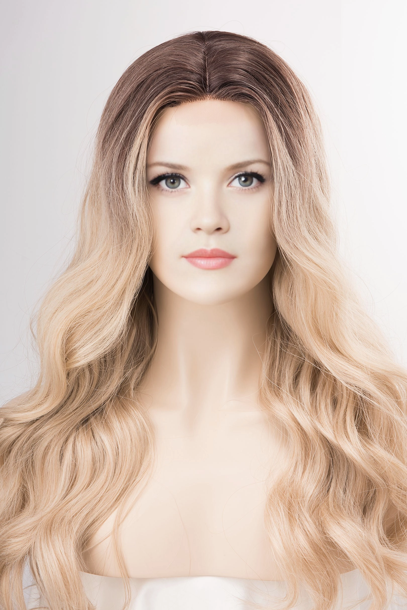 Dark Roots Creamy Blonde Natural Ombre Wavy Lace Front Wig Virginia Elle Look