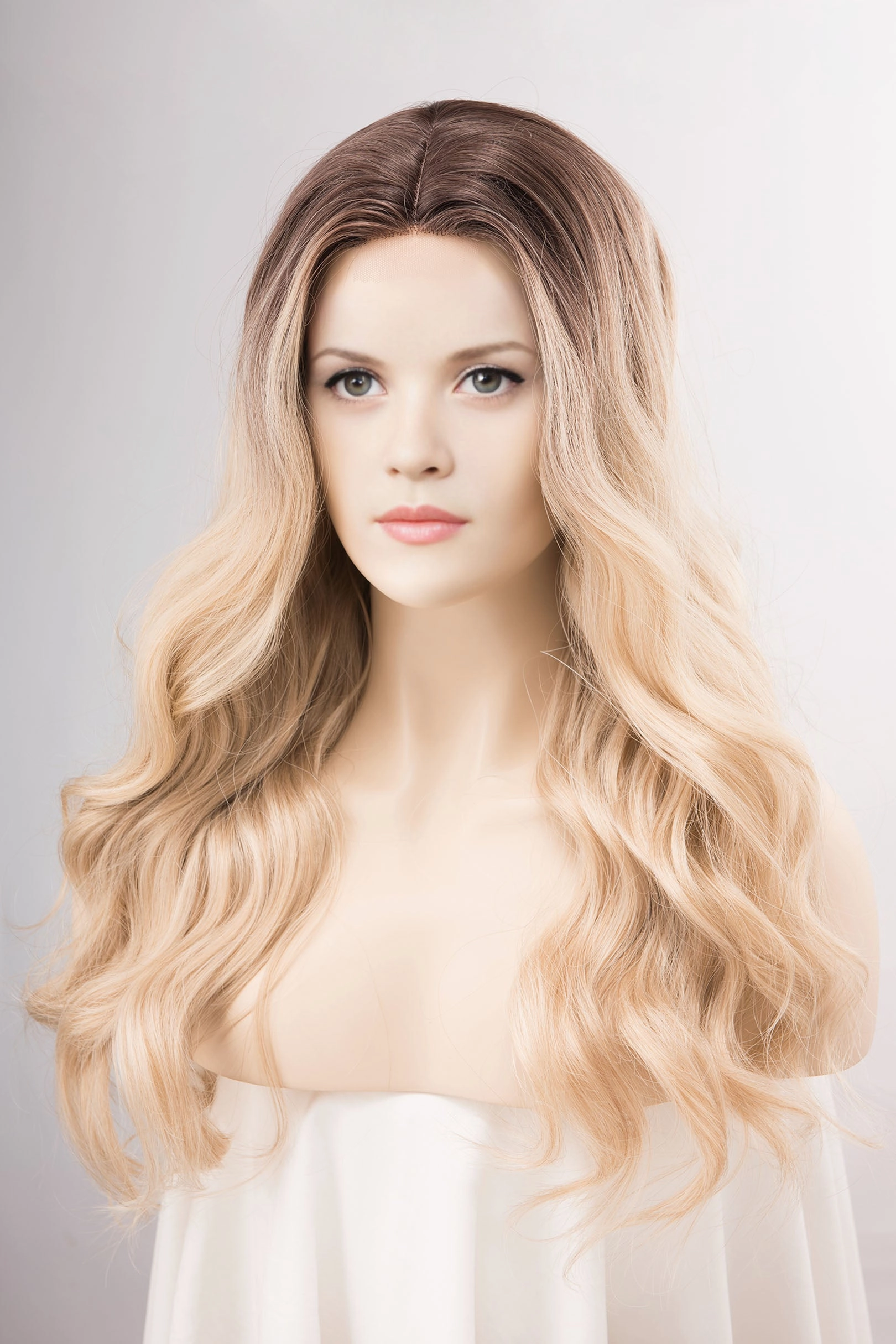 Dark Roots Creamy Blonde Natural Ombre Wavy Lace Front Wig Virginia Elle Look