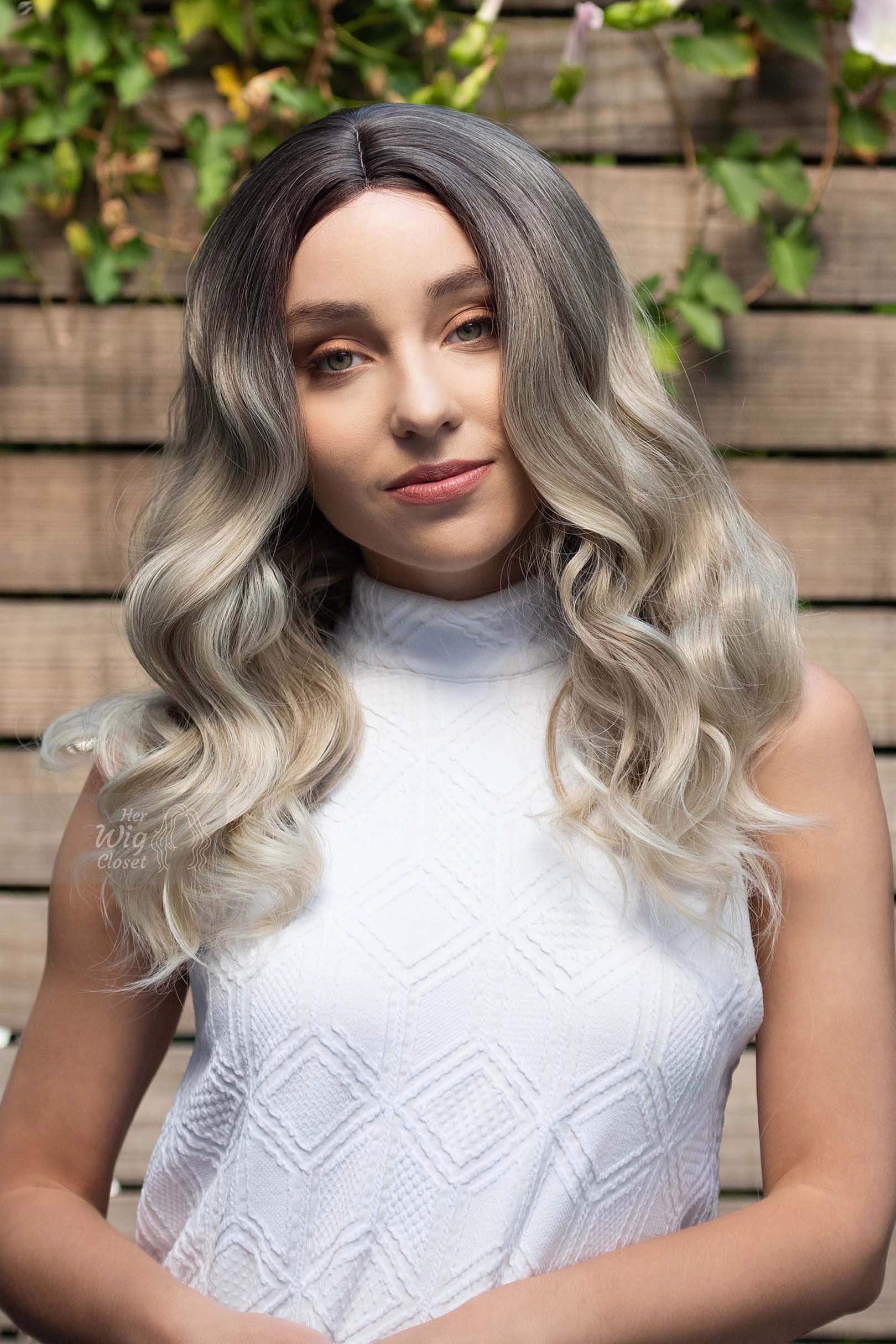 Dark Roots Vanilla Blonde Natural Ombre Wavy Lace Front Wig Penny