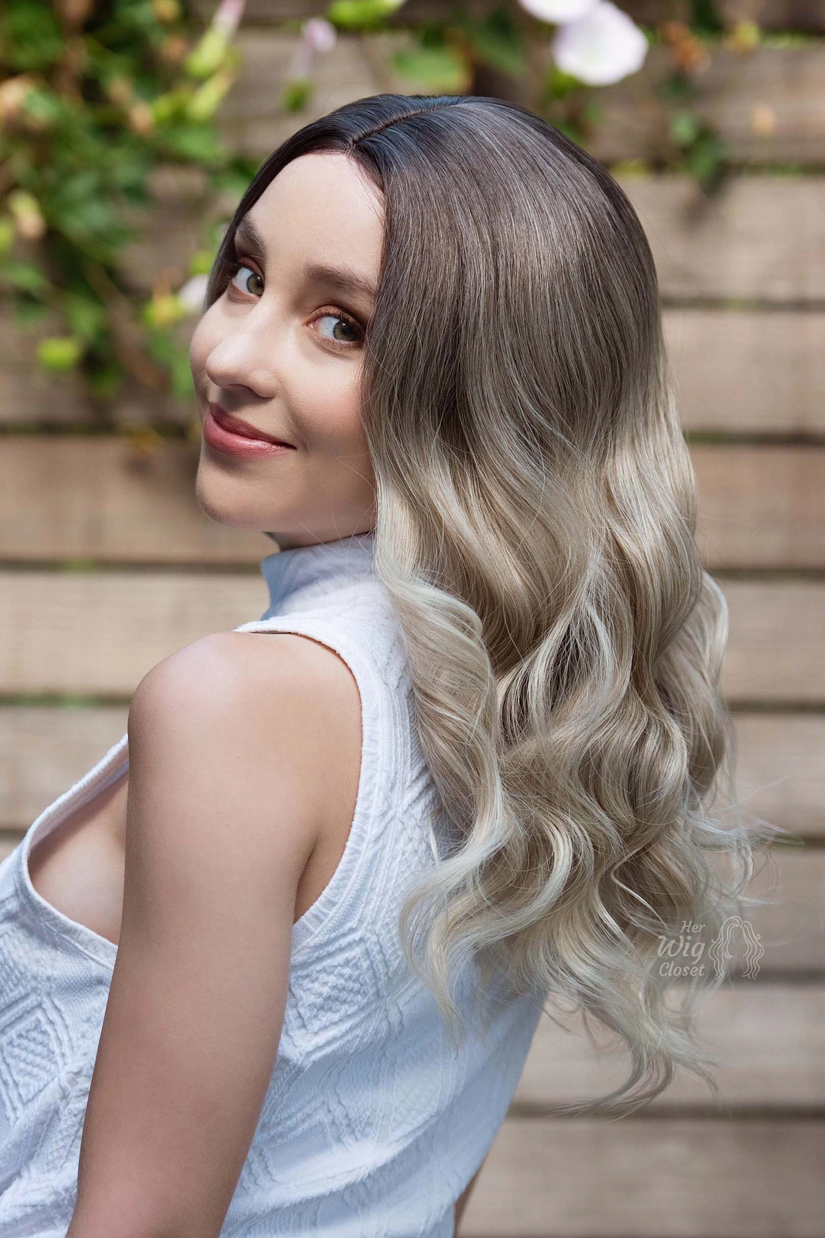 Dark Roots Vanilla Blonde Natural Ombre Wavy Lace Front Wig Penny