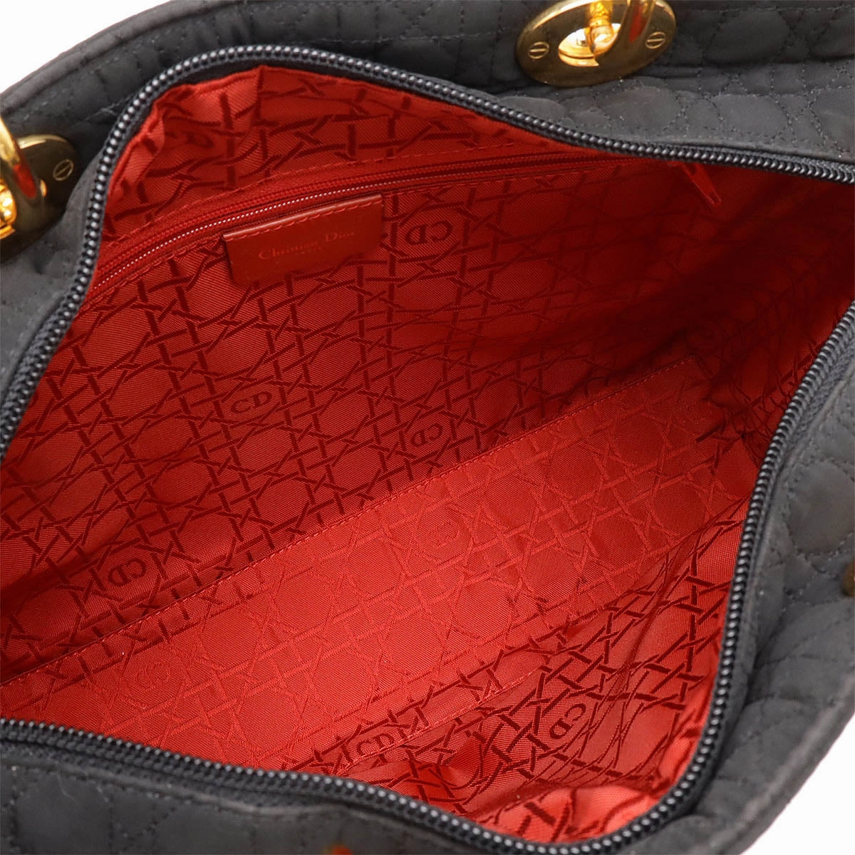 Dior Lady Dior Nylon Leather Handbag Black