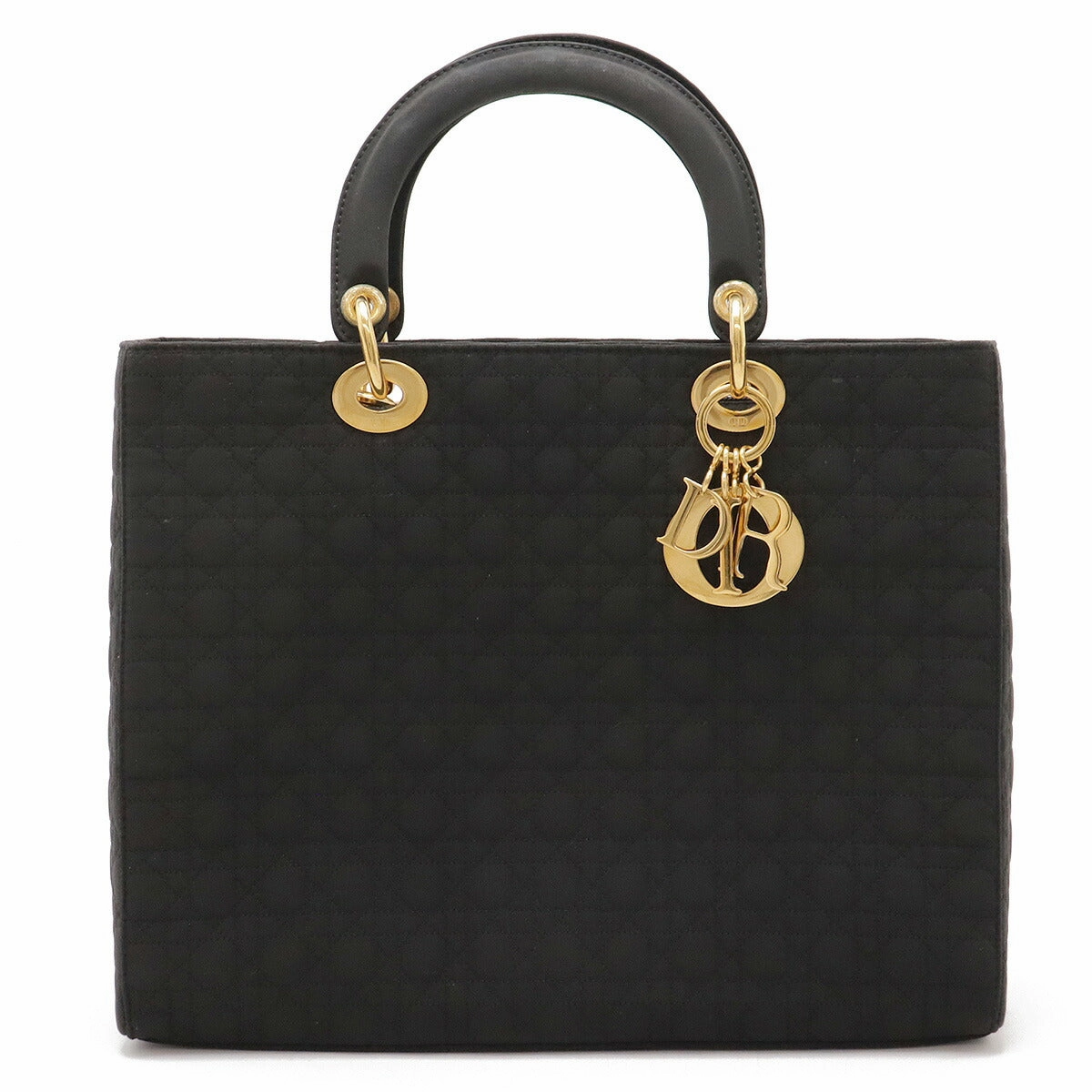 Dior Lady Dior Nylon Leather Handbag Black