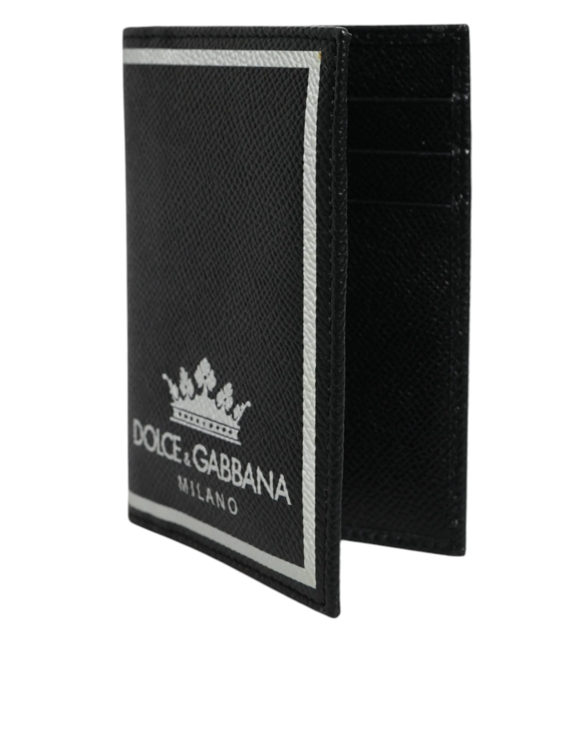 Dolce & Gabbana Black Leather DG Milano Logo Card Holder Bifold Wallet