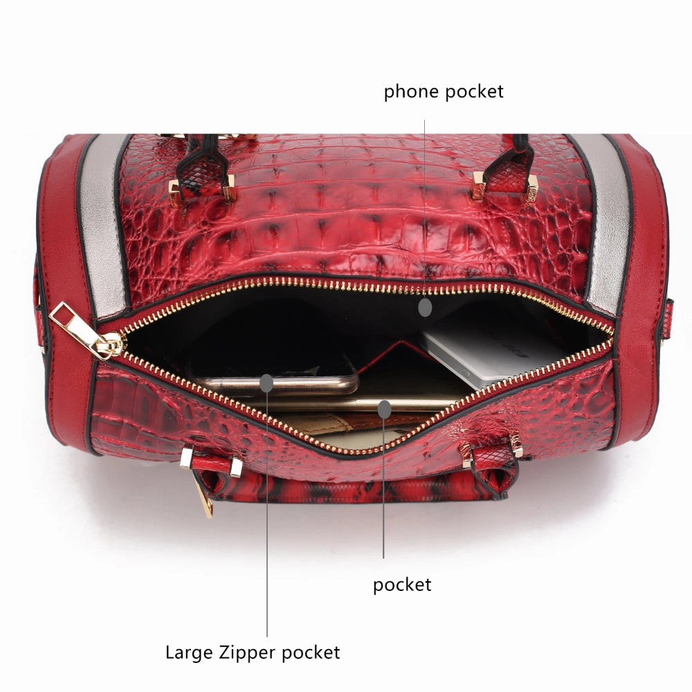 Eleanor Faux Crocodile-Embossed Vegan Leather Womens Satchel