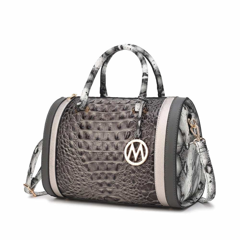 Eleanor Faux Crocodile-Embossed Vegan Leather Womens Satchel