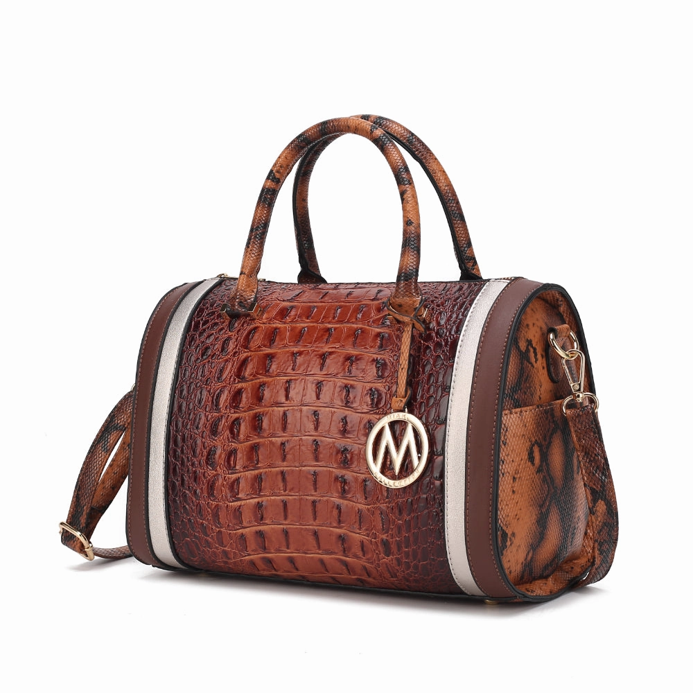 Eleanor Faux Crocodile-Embossed Vegan Leather Womens Satchel